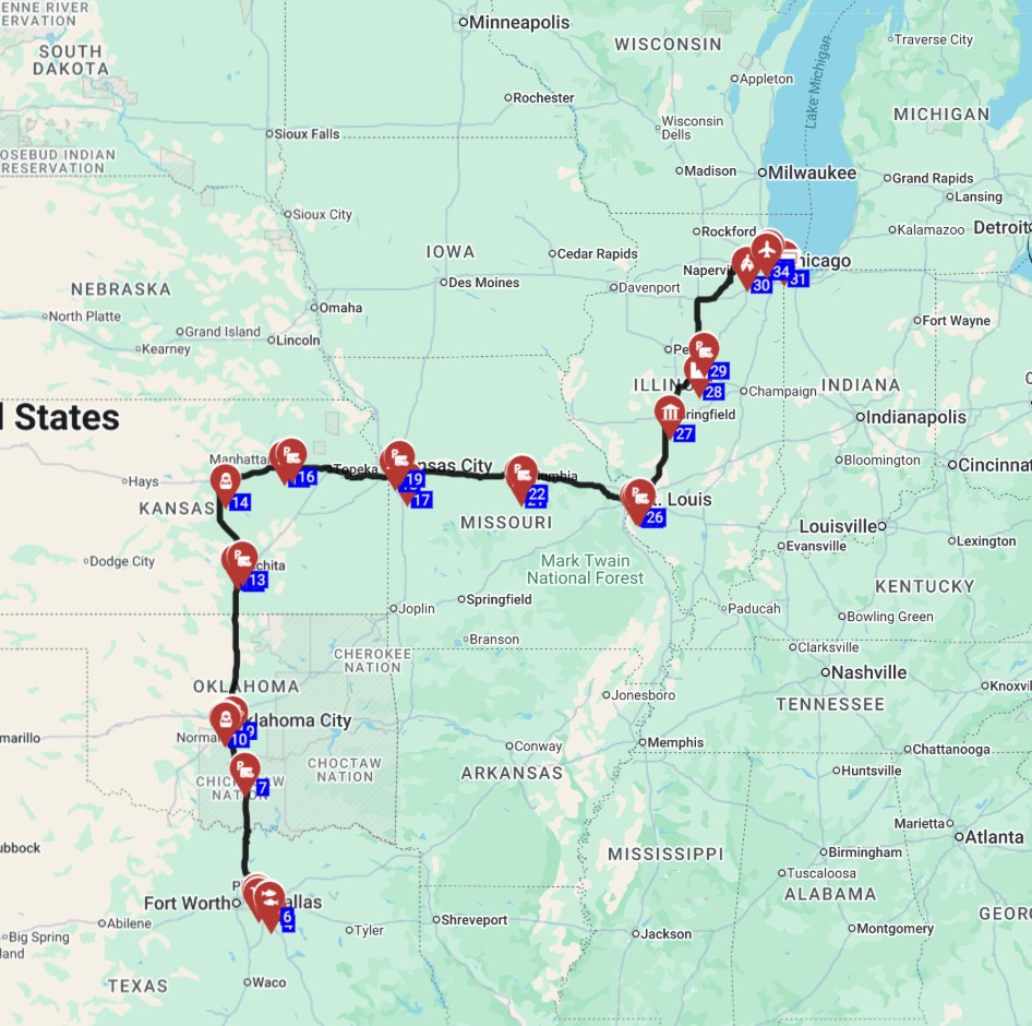 dallas to chicago rv road trip motorhome route
